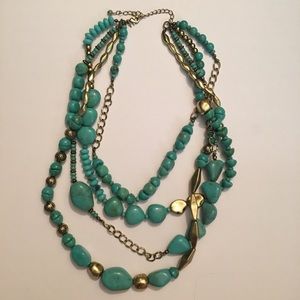 Turquoise and Gold beaded statement necklace